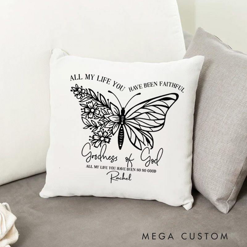Personalized Butterfly Throw Pillow with Name Goodness of God Pillow Home Decor Gift Religious Gift for Girls and Women