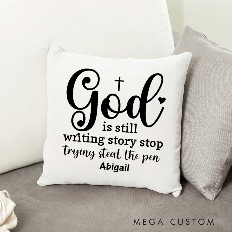 Personalized God Is Still Writing Your Story Throw Pillow with Name Cross Pillow Christian Gift for Yourself and Friends