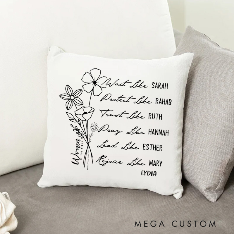 Personalized Women of the Bible Throw Pillow Bible Verse Pillow with Name Gift of Faith Spiritual Birthday Gift for Women