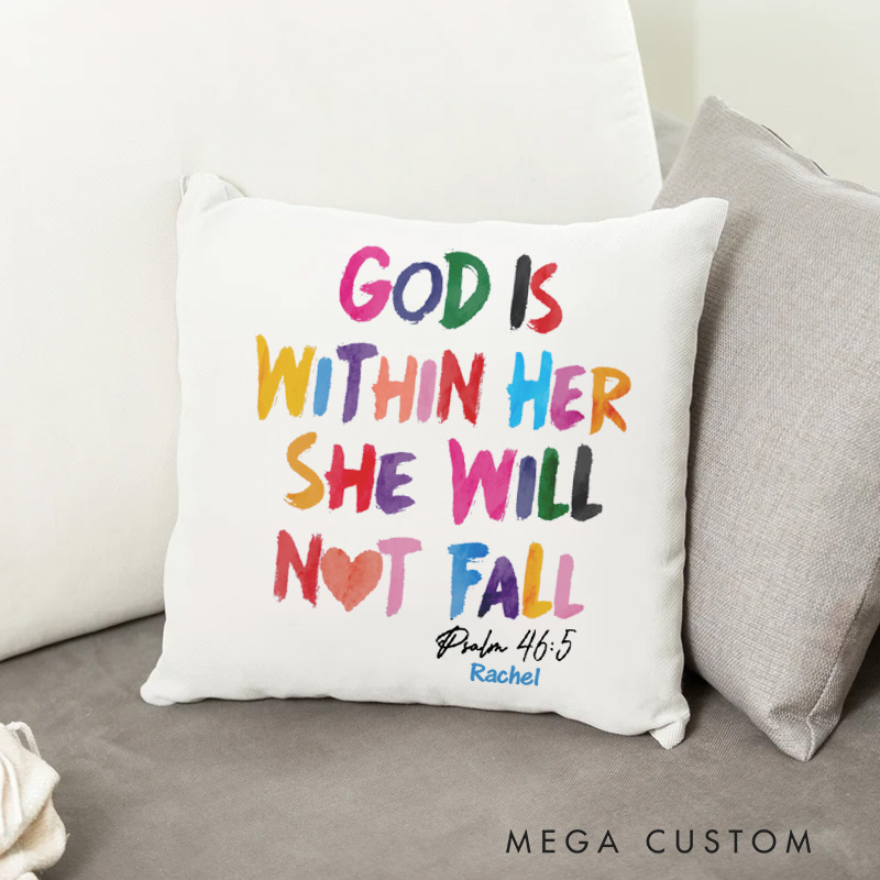 Personalized She Will Not Fall Throw Pillow Psalm 46:5 Bible Verse Pillow with Name Religious Gift Birthday Gift for Christians Girls