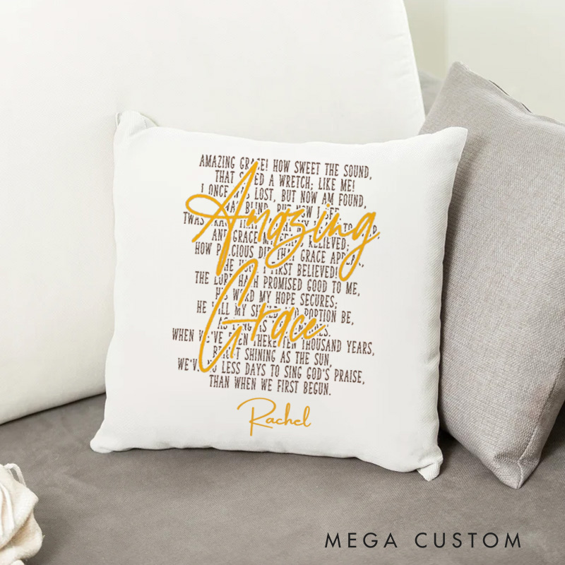 Personalized Amazing Grace Timeless Hymn Throw Pillow with Name Retro Christian Pillow Faith Based Gift for Christians