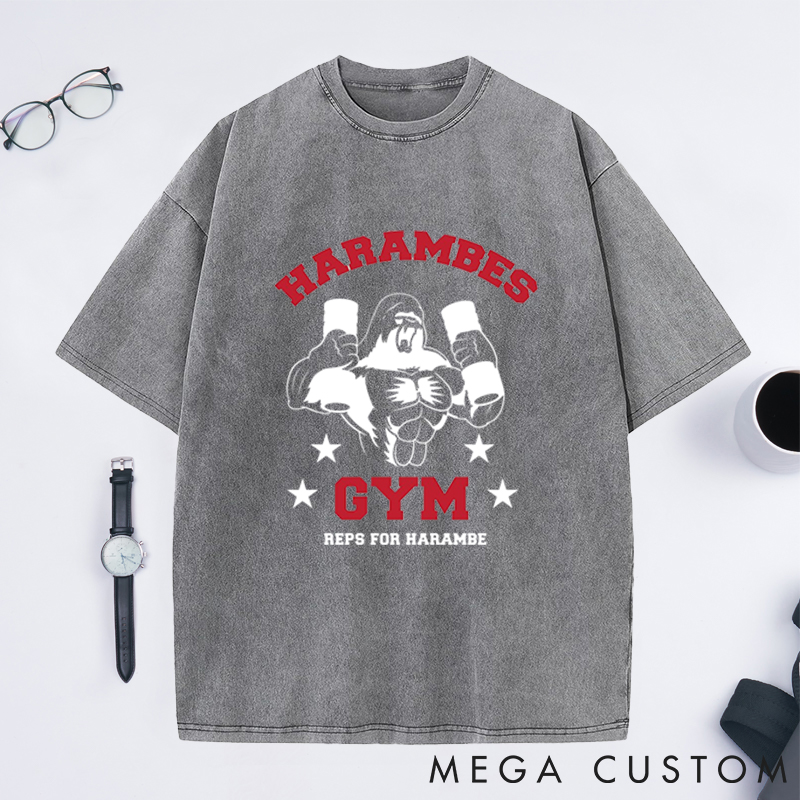 Personalized Gym Washed T-Shirts with Fierce Gorilla Lifting Design for Fitness Enthusiasts Bodybuilders and Gym Lovers