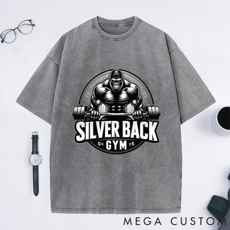 Personalized Retro Fitness Washed T-Shirts with Fierce Gorilla Lifting Barbell Design for Fitness Enthusiasts Bodybuilders and Gym Lovers