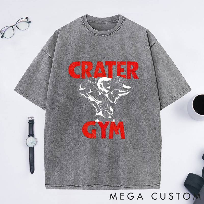 Personalized Red Lettering Washed T-Shirts with Bold Bodybuilder Design for Fitness Enthusiasts Bodybuilders and Gym Lovers