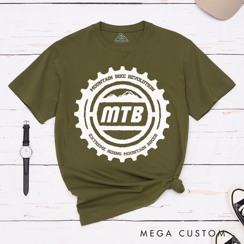 Personalized MTB Revolution Mountain Bike T-Shirt with a Striking Gear-Inspired for Outdoor Adventures Riding Cycling Biking Enthusiasts