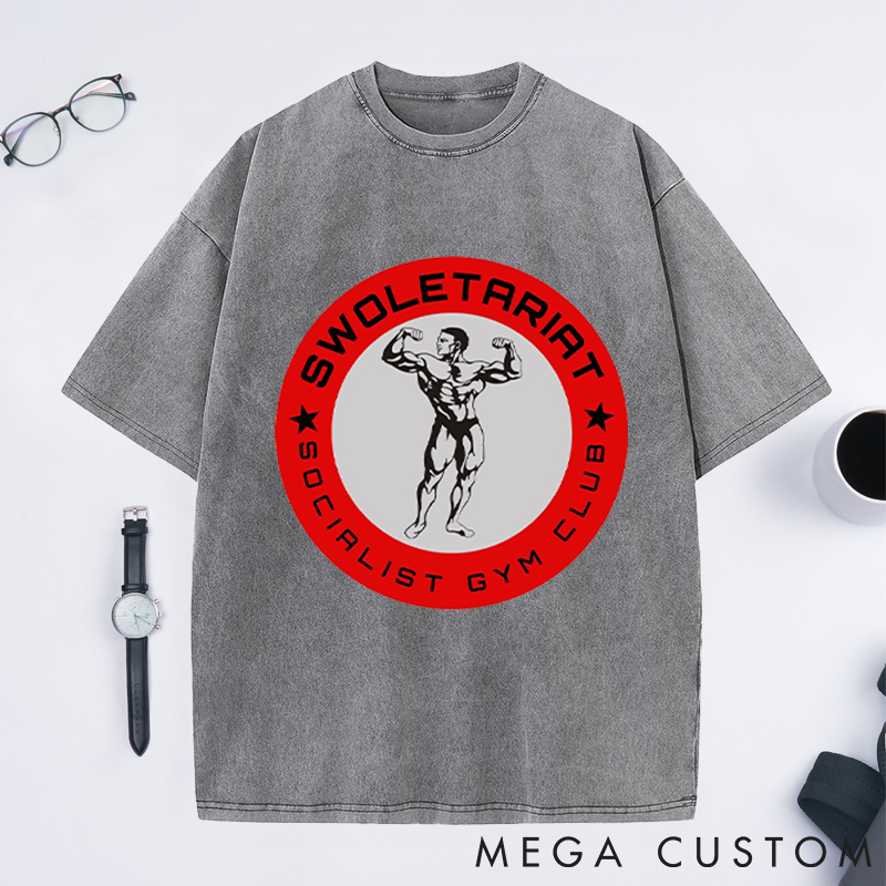 Personalized Gym Washed T-Shirts with Socialist Gym Club Bodybuilder Design for Fitness Enthusiasts Bodybuilders and Gym Lovers