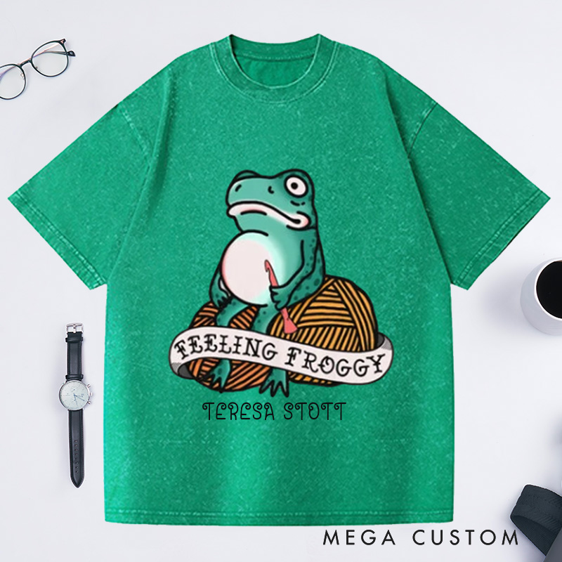 Personalized Feeling Froggy Crochet Bella Washed T-Shirts Short-sleeve unisex t-shirt Funny Gift for Crocheter Crochet Apparel