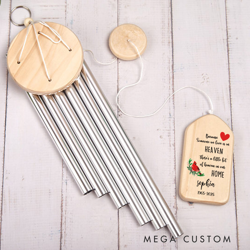 Personalized Cardinal Wind Chime for Loss of Loved One Bereavement Memorial Keepsake Because Someone We Love is in Heaven Sympathy Gift