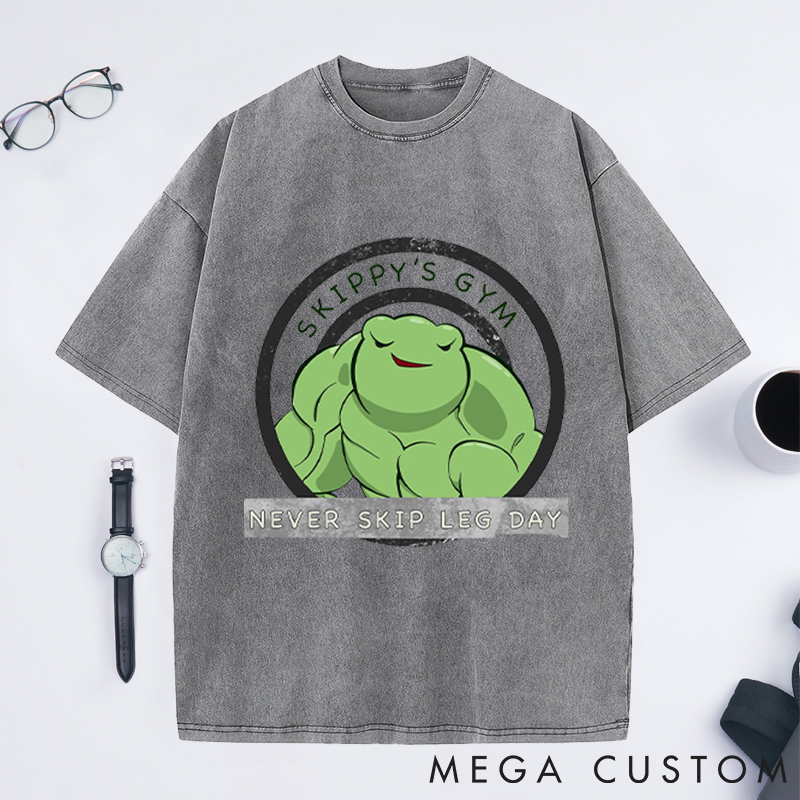 Personalized Fitness Washed T-Shirts with Fun Muscle Frog Design for Fitness Enthusiasts Bodybuilders and Gym Lovers