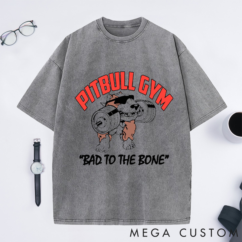 Personalized Gym Washed T-Shirts with Bold Dog Lifting Barbell Design for Fitness Enthusiasts Bodybuilders and Gym Lovers