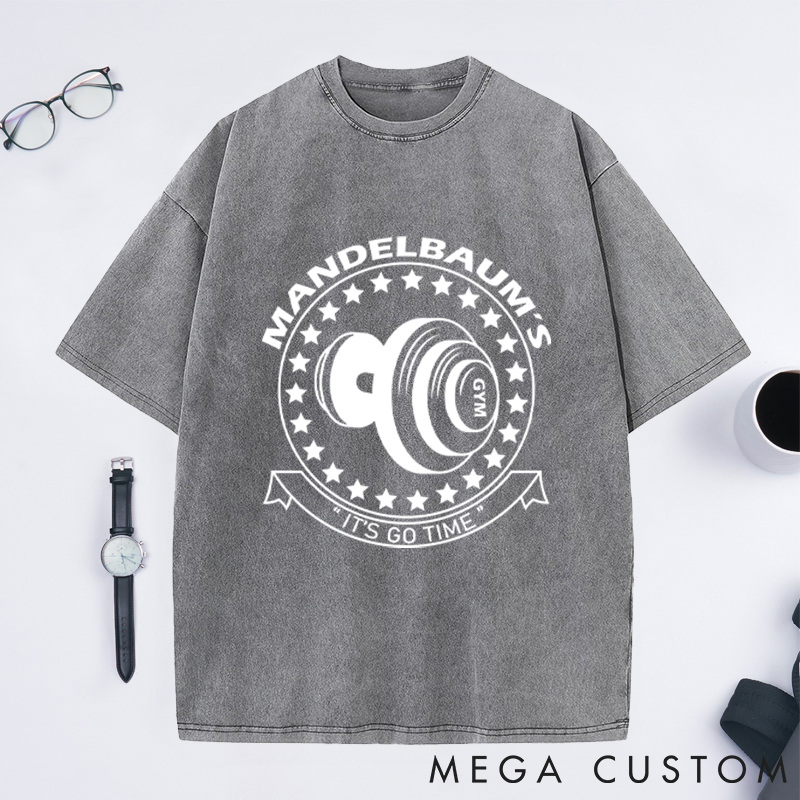 Personalized Gym Washed T-Shirts with Dumbbell Logo Design for Fitness Enthusiasts Bodybuilders and Gym Lovers