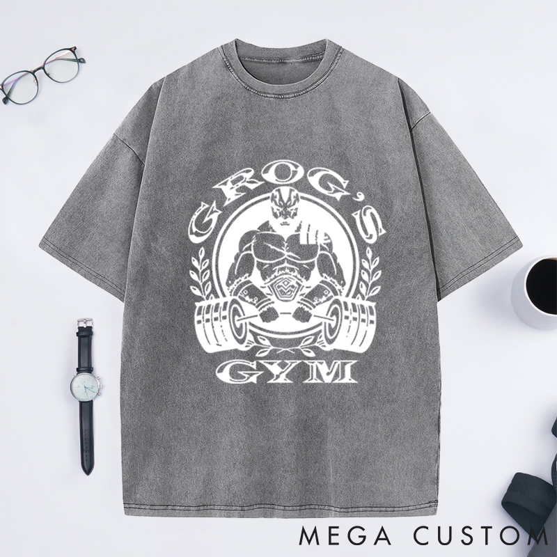 Personalized Gym Washed T-Shirts with Fierce Warrior Lifting Barbell Design for Fitness Enthusiasts Bodybuilders and Gym Lovers