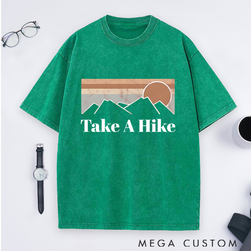 Personalized Take A Hike Washed T-Shirts Embrace The Call Of The Mountains Shirts Gift for Hiking Camping Adventure Lover