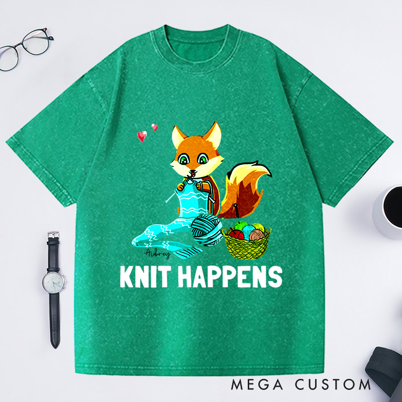 Personalized Knit Happens Washed T-Shirts Gifts for Knitting Lovers