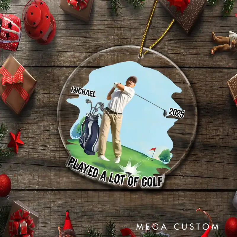 Personalized Golf Christmas Ornament with Custom Photo Name and Year Design