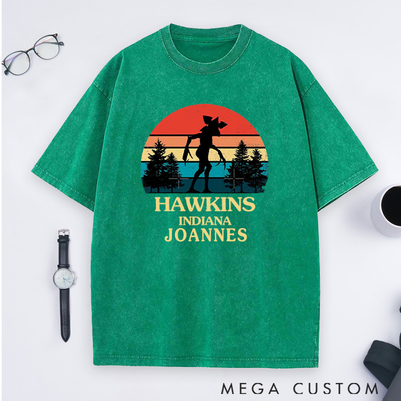 Personalized A Mysterious Encounter Washed T-Shirts Hawkins Indiana Shirts Gift for Hiking Camping Adventure Lover