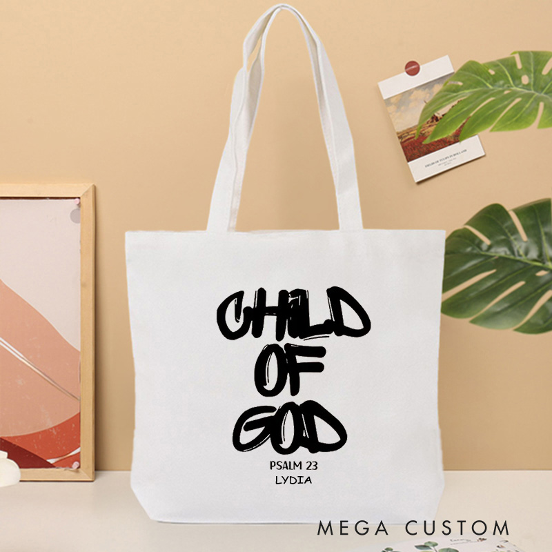 Personalized Child of God Canvas Tote Bag with Name Graffiti Style Bible Verse Tote Bag Religious Gift Birthday Gift for Christians