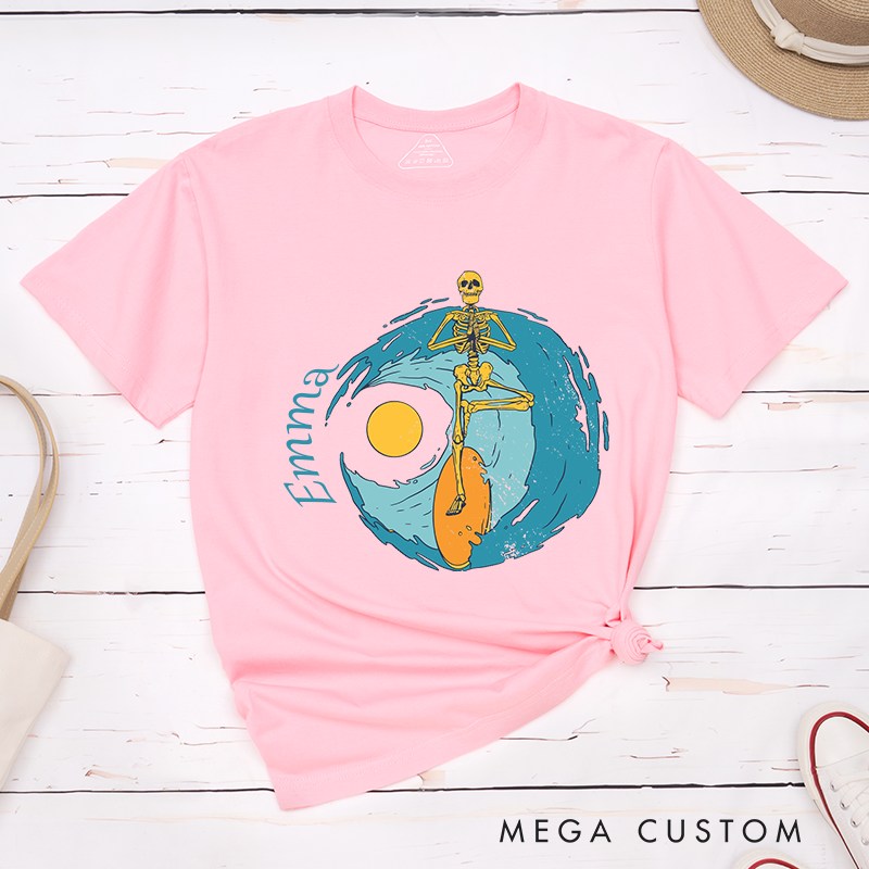 Personalized Skeleton Yoga T-Shirt Surf Skeleton Yoga SUP T-Shirt Yoga Tree Pose Shirt Yoga T-Shirt for Her