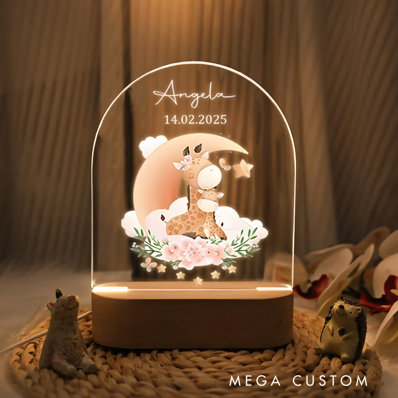 Personalized Moon and Stars Illustration Featuring Baby Bear for a Calm and Dreamy Atmosphere Night Lamp