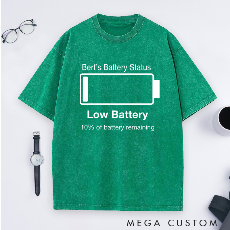 Personalized Low Battery 10% Of Battery Remaining Washed T-Shirts Gift for Geek Nerd
