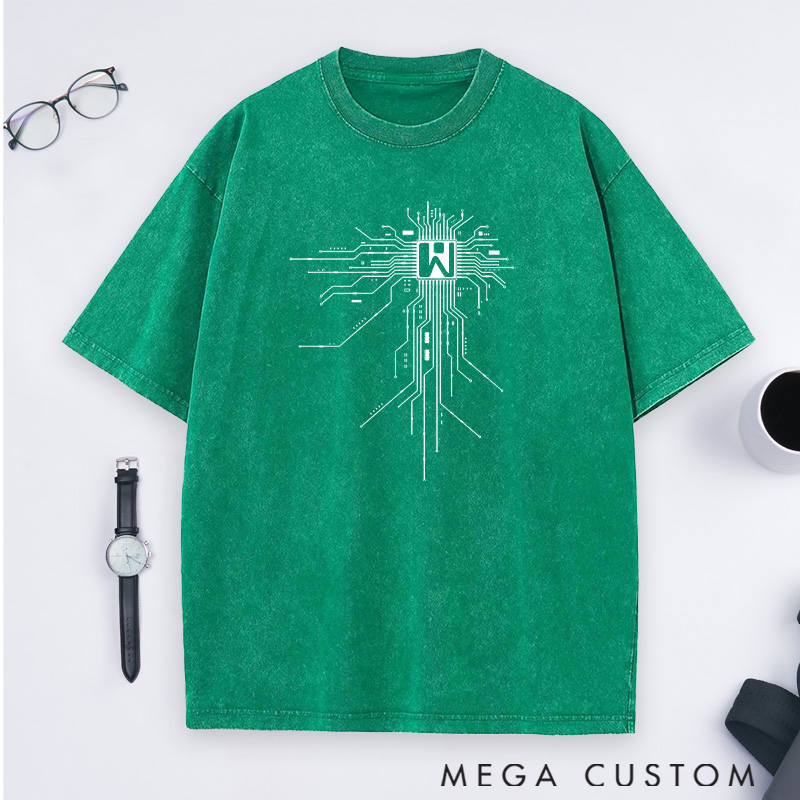 Personalized Digital Circuitry Washed T-Shirts The Heart of Technology Shirts Gift for Computer Geek Nerd 