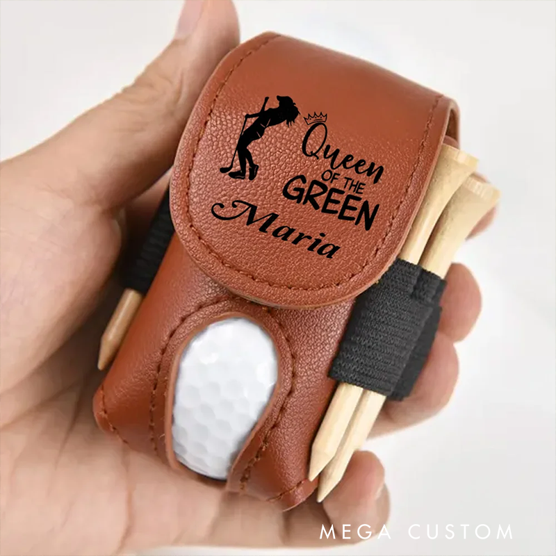 Personalized Leather Golf Ball Pouch with Custom Name and Fun Golf Themed Designs