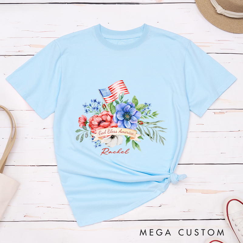 Personalized God Bless America T-Shirt with Custom Name Christians Gift Birthday Gift Christian Apparel Gift for Jesus Lover 