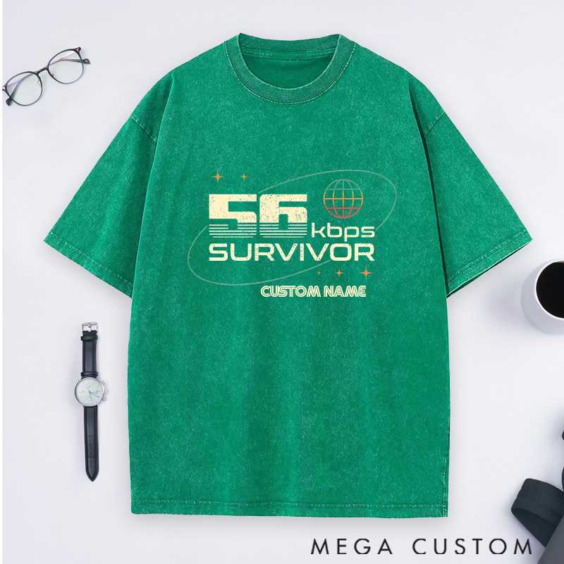 Personalized 56 kbps Survivor Washed T-Shirts Programmer Computer Technology Lovers Shirts Gift Geek Nerd 