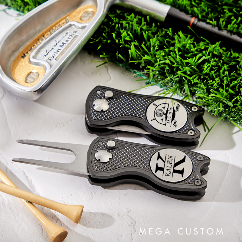 Personalized Golf Divot Repair Tool with Custom Initials Name and Durable Metal Design