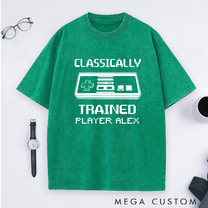 Personalized Classically Trained Washed T-Shirts Retro Gamer Shirts Gamer Lovers Shirts Gift Geek Nerd 