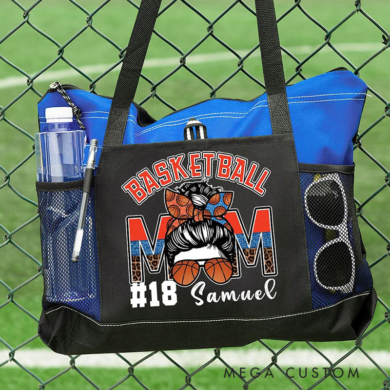 Personalized Basketball Mom Tote Bag with Custom Name and Number  