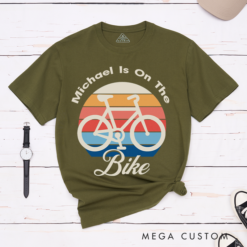 Personalized Bold Bicycle T-Shirt with a Retro Sunset Background for Outdoor Adventures Riding Cycling Biking Enthusiasts