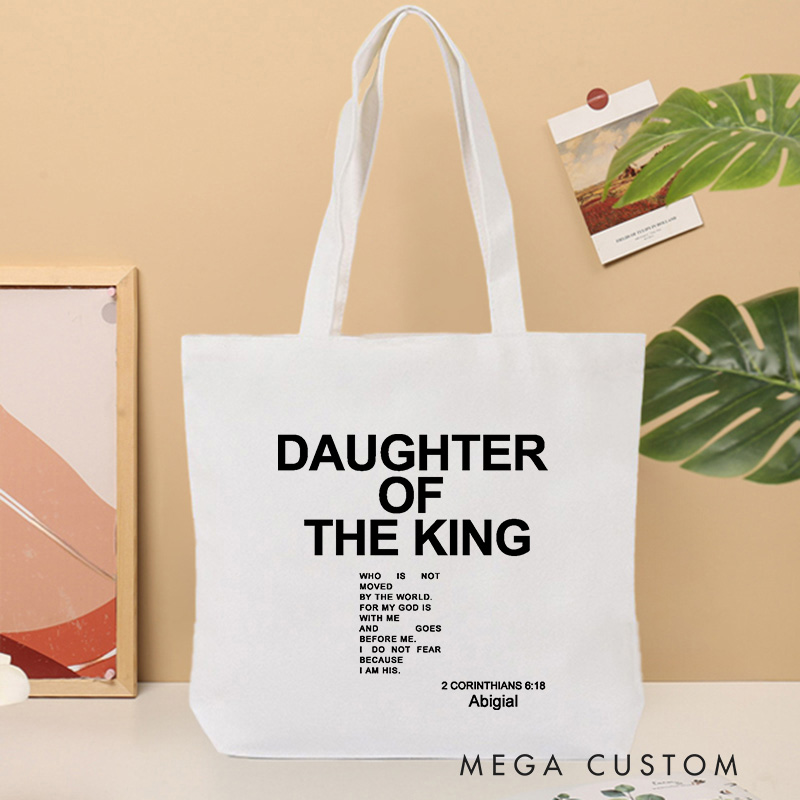 Personalized Daughter of the King Canvas Tote Bag with Name Cotton Style Tote Bag Religious Gift Birthday Gift for Women and Girls