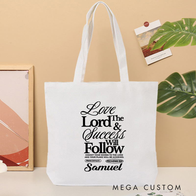 Personalized Proverbs 16:3 Bible Verse Canvas Tote Bag Love the Lord Tote Bag with Custom Name Blessing Gift Inspirational Gift for Christians