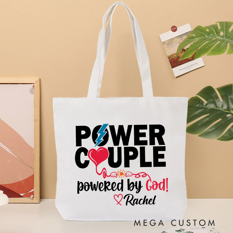 Personalized Power Couple Canvas Tote Bag with Name Christian Tote Bag Valentines Day Gift for Christians