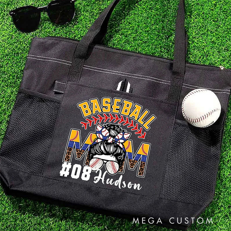 Personalized Baseball Mom Tote Bag with Custom Name and Number  