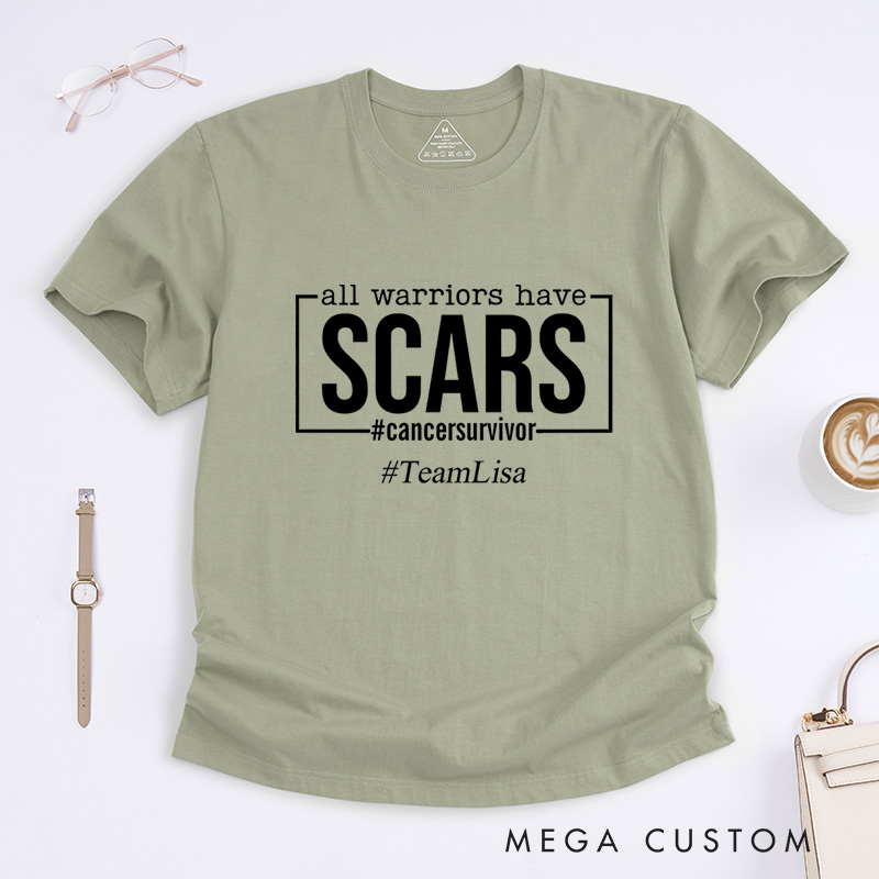 Personalized All Warriors Have Scars Breast Cancer Survivor Fighter Warrior T-Shirt