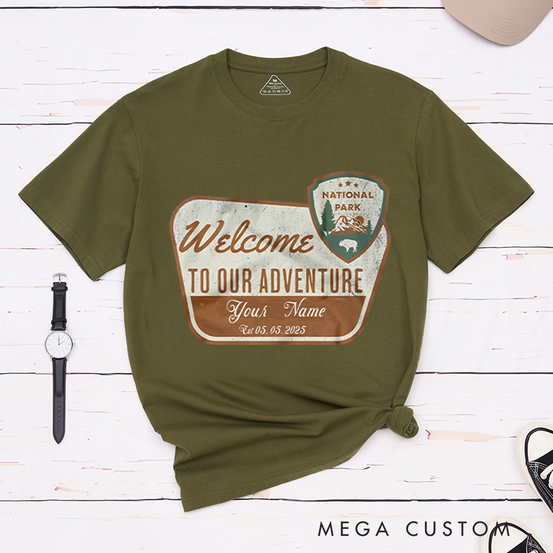 Personalized National Park Welcome to Our Adventure T-Shirt Hiking Mountain Shirt Nature Adventurers Lovers Gift