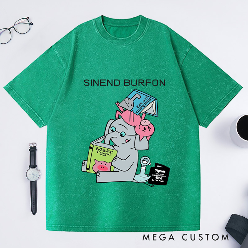 Personalized Read More Book Washed T-Shirts Good Day To Read Tee Funny Piggie Elephant Pigeons Shirt Book Lover Gift