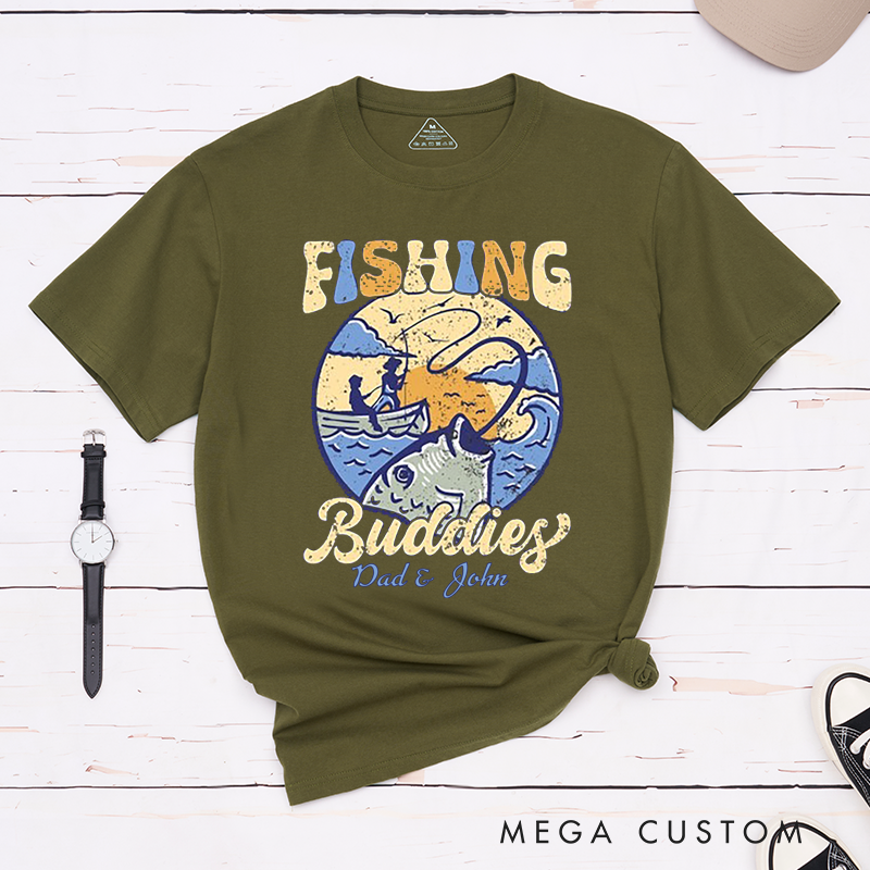 Personalized Fishing Buddies Vibrant Fishing Scene T-Shirt Fishing for Fisherman