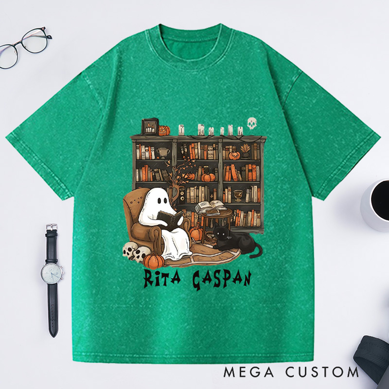 Personalized Ghost Book Reader Washed T-Shirts Reading Tee Book Lover Gift Reading Enthusiast Book Shirt Ghost Reader Tee Literature Lover