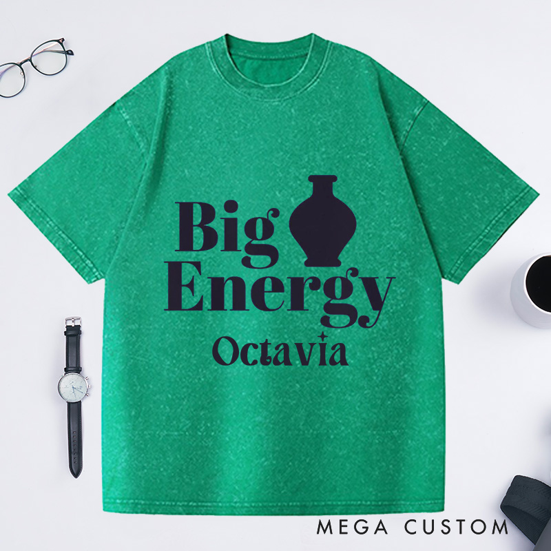 Personalized Big Pot Energy Pottery Washed T-Shirts Funny Ceramic Artist Tee Pottery Enthusiast Gift Potters Graphic Tee Fun Pottery Shirt