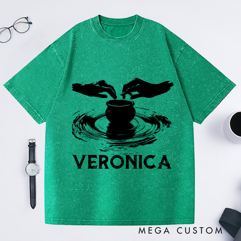 Personalized Pottery Maker Washed T-Shirts Pottery Lover Pottery Artistic Design Pottery Artist Gift