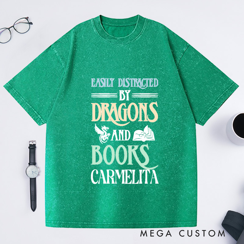 Personalized Dragon Shirt Bookworm Washed T-Shirts Reading Shirts Librarian Gift Book Lover T-Shirt