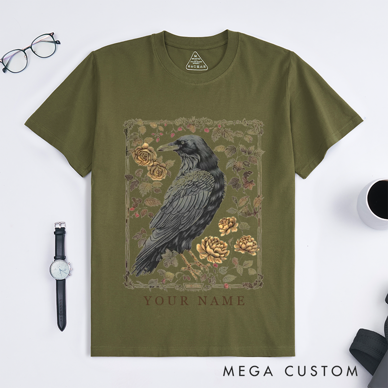 Personalized Tarot Lovers Classic T-Shirts Vintage Raven Tarot Card  T-Shirts Gothic Witchy T-Shirts Crow Dark Academia T-Shirts