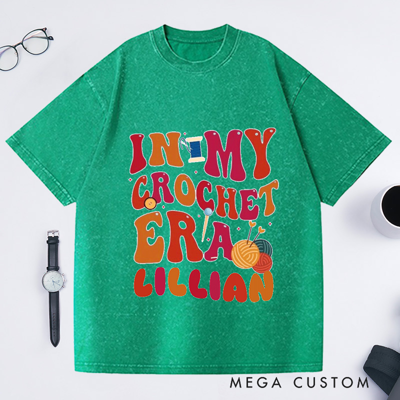 Personalized In My Crochet Era Washed T-Shirts Funny Crochet Crochet Lover Crochet Mom Shirt for Women Gift for Knitting Lover