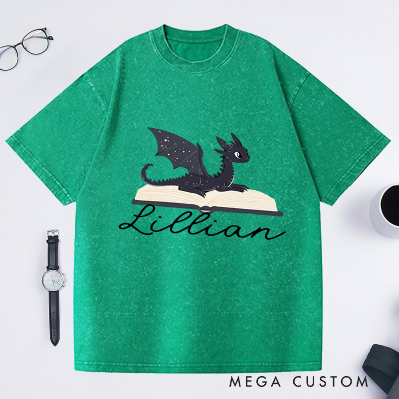 Personalized Dragon Book Washed T-Shirts Fantasy Shirt Bookworm Shirt Bookish Shirt Book Club Shirt Book Lover
