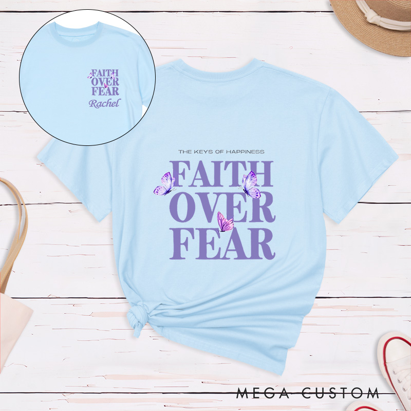 Personalized Faith Over Fear Butterflies Classic T-Shirt with Name Christian Shirt Faith Based Shirt Gift for Women and Girls