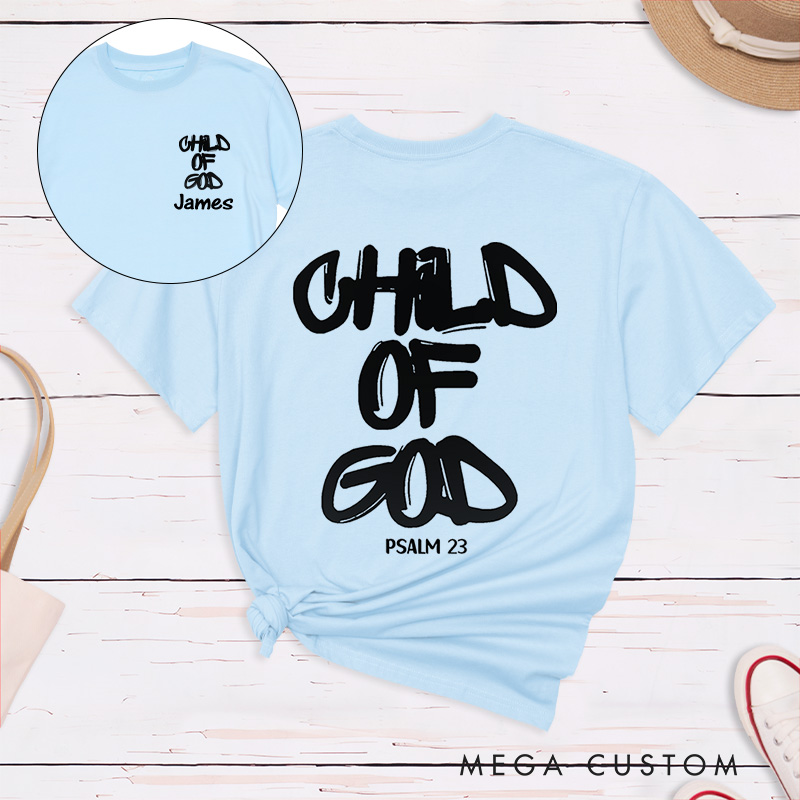 Personalized Child of God Classic T-Shirt with Name Graffiti Style Cotton Bible Verse Shirt Christmas Easter Gift for Men and Women