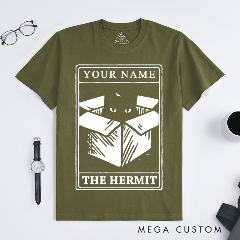 Personalized Tarot Lovers Classic T-Shirts Cat Tarot Hermit Classic T Shirt Kitty in Box Gift for Cat Lovers Unique Mystical Birthday Present